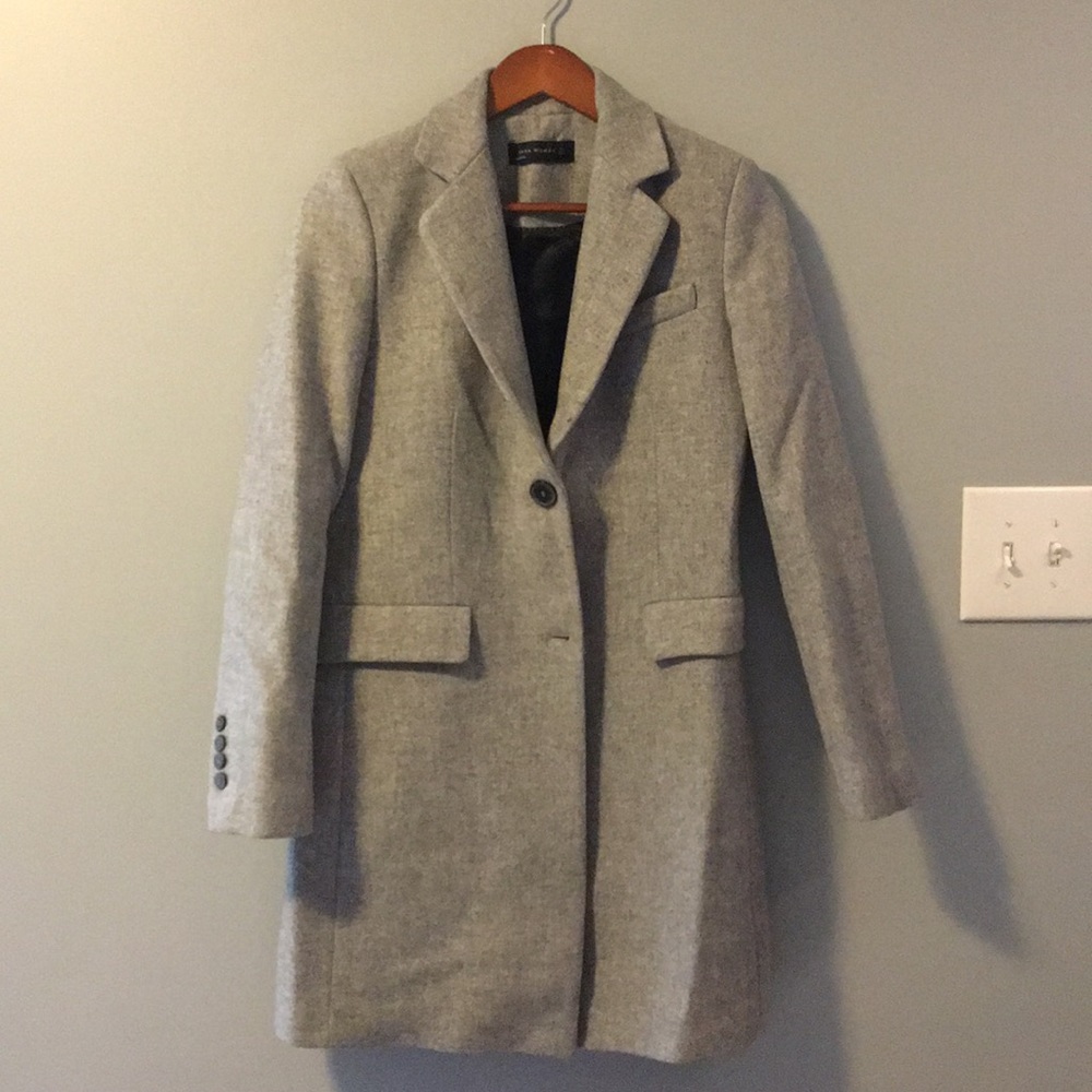 Zara Grey Peacoat - brand new worn once. Size S.
